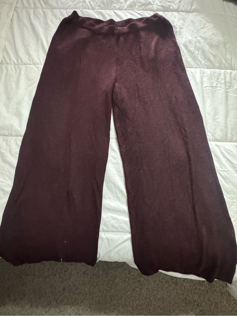Casual Wide-Leg Knit Pants in Burgundy